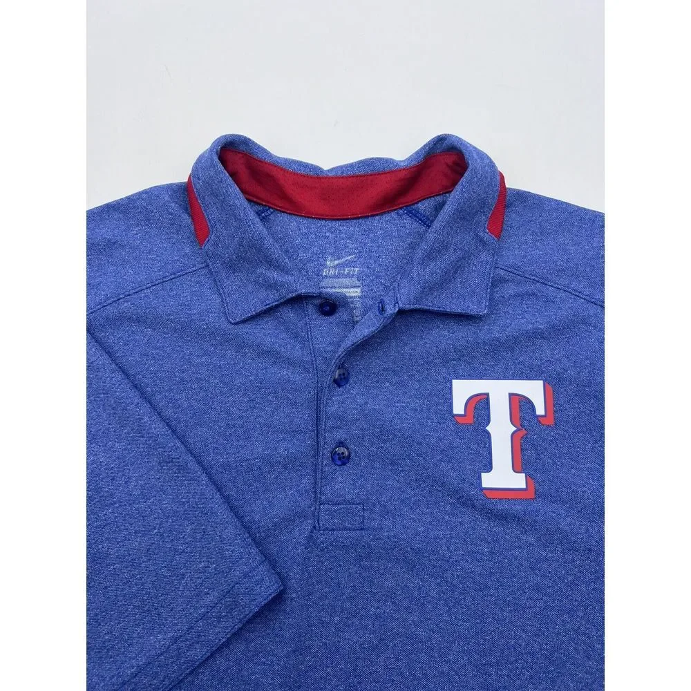 Texas Rangers Mens Polo Shirt Nike Dri-Fit Small MLB Performance Apparel Blue‎
